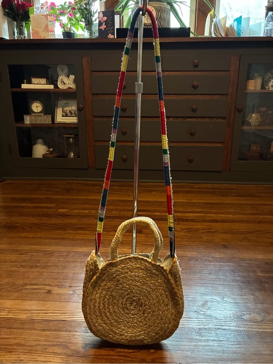 Sam Edelman Handbags - Sam Edelman “Emelia” Natural Straw Circle Crossbody with Rainbow Strap